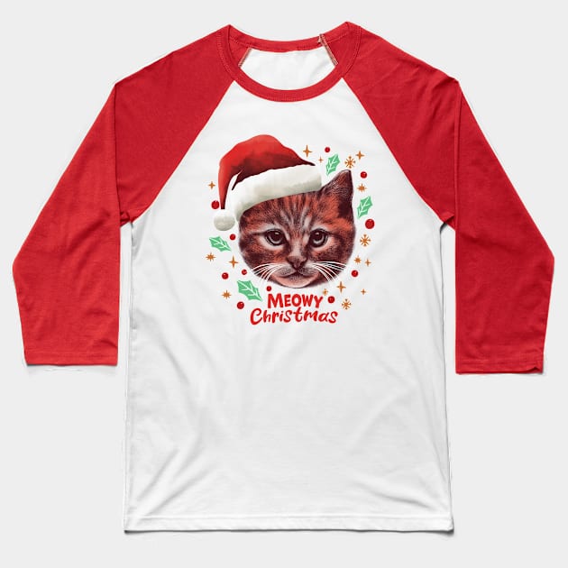 Meowy Christmas Baseball T-Shirt by DANDINGEROZZ